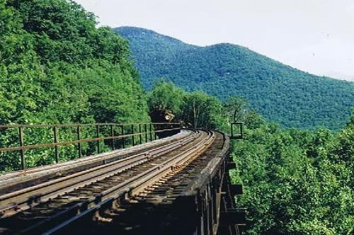 The Frankenstein trestle carries trains over a deep canyon in Crawford Notch.